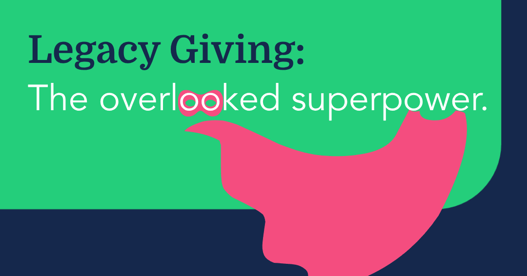 legacy giving webinar promo with superhero mask and cape