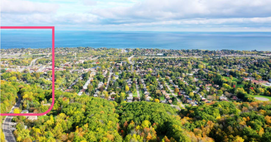 An overhead view of a town.