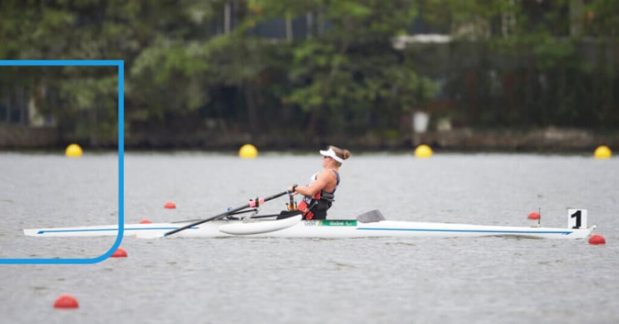 A woman is rowing.