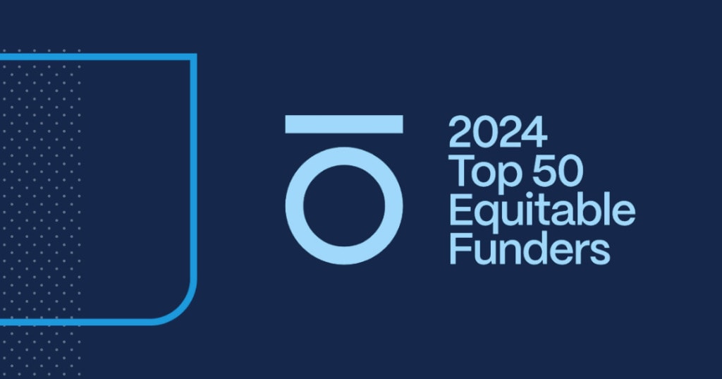Dark blue graphic that reads 2024 Top 50 Equitable Funders